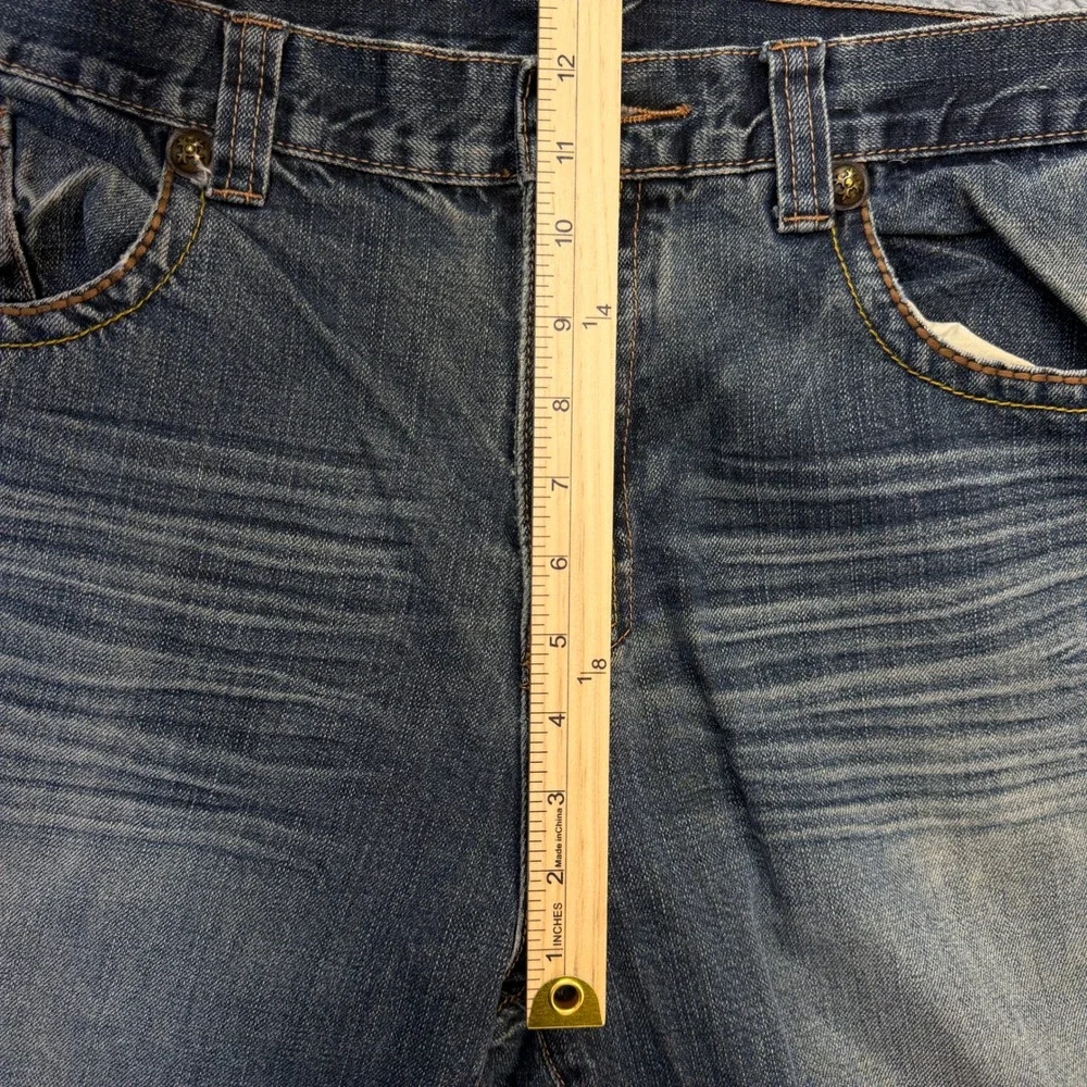 TM Exposure Jeans Mens 38x29 Blue Denim Y2K Fleur De Lis‎ Streetwear Rivets